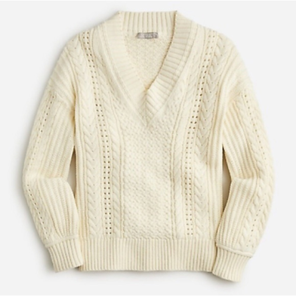 J Crew 100% cotton cream cable knit sweater size MD